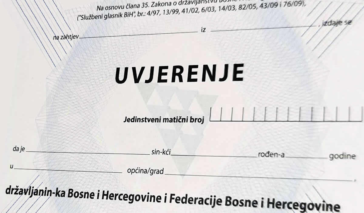 uvjerenje državljanstvo bosna hercegovina dokument cijena taksa pasoš lična karta