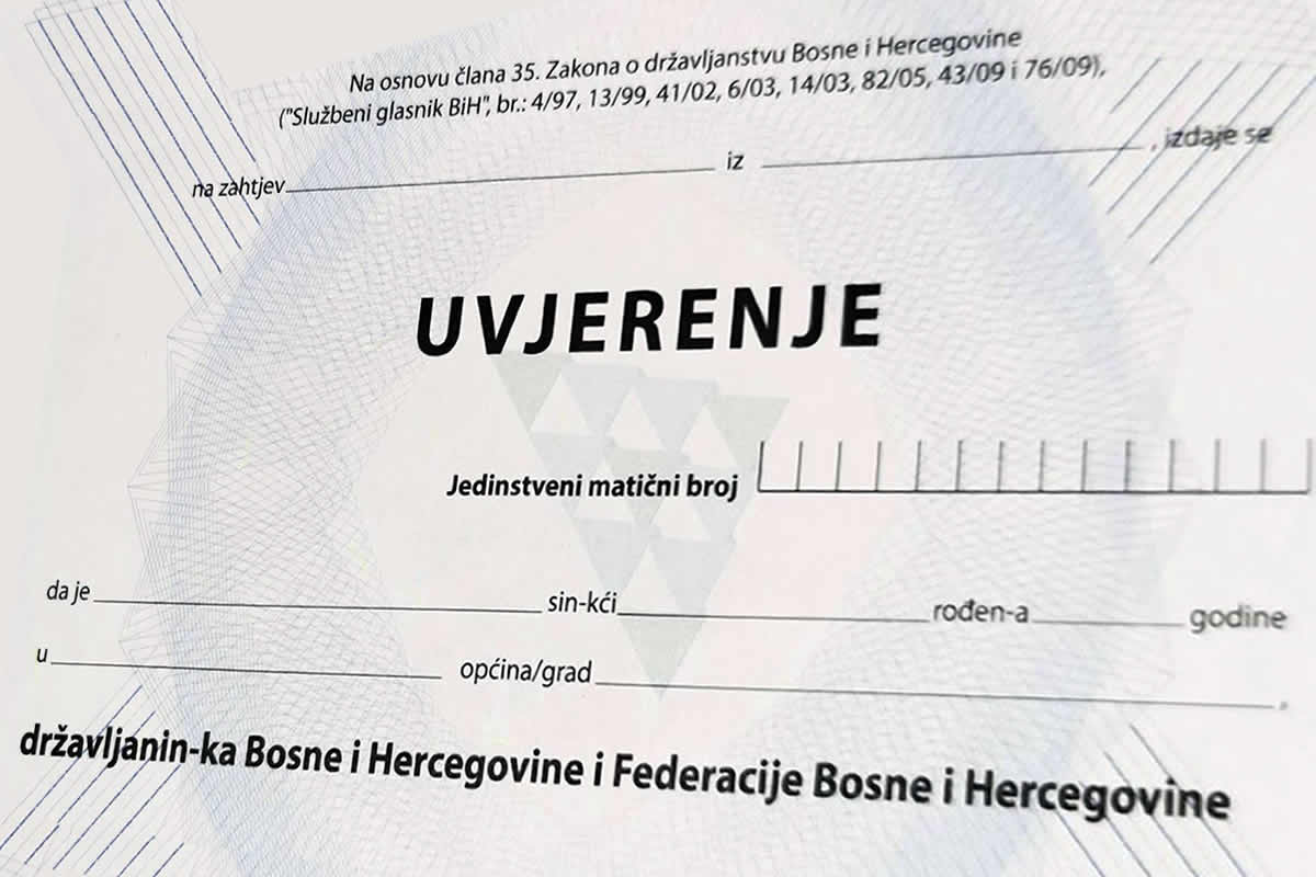 uvjerenje državljanstvo bosna hercegovina dokument cijena taksa pasoš lična karta