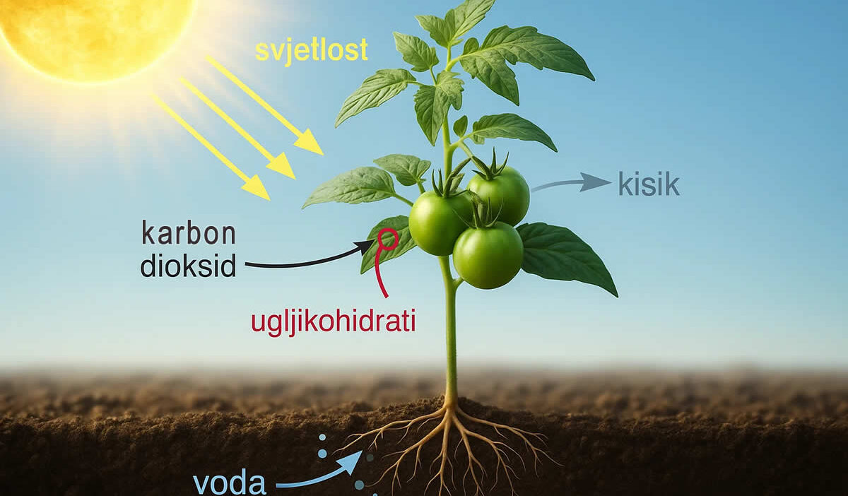 šta je fotosinteza kako funkcioniše učenici početnici karbon-dioksid glukoza kiseonik hlorofil sunce biljka voda dijagram