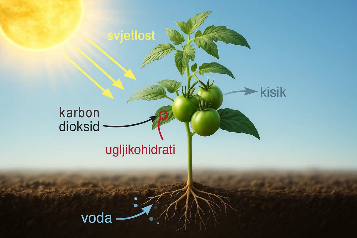 šta je fotosinteza kako funkcioniše učenici početnici karbon-dioksid glukoza kiseonik hlorofil sunce biljka voda dijagram