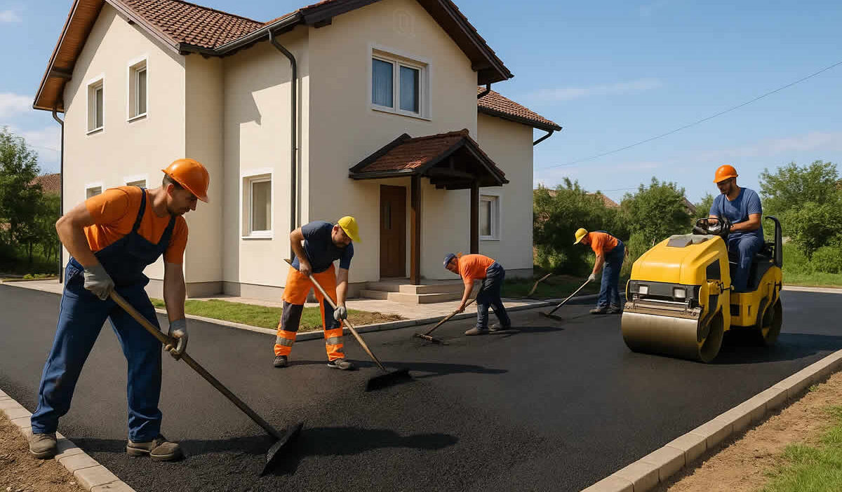 cijena asfalta m2 koliko košta asfaltiranje bih srbija hrvatska bitumen rubnjaci valjak drenaža dvorište radnici