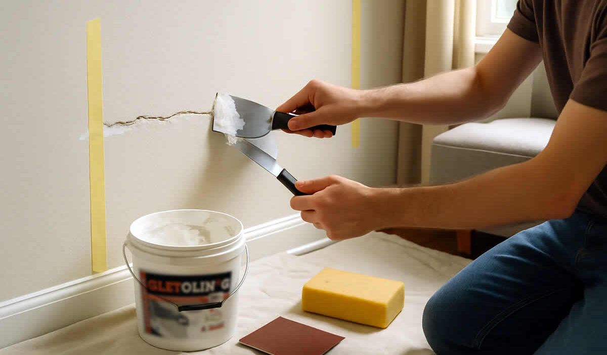 kako popraviti pukotine na zidu jednostavno trajno rješenje kit glet masa mrežica beton silikon spatula kanta