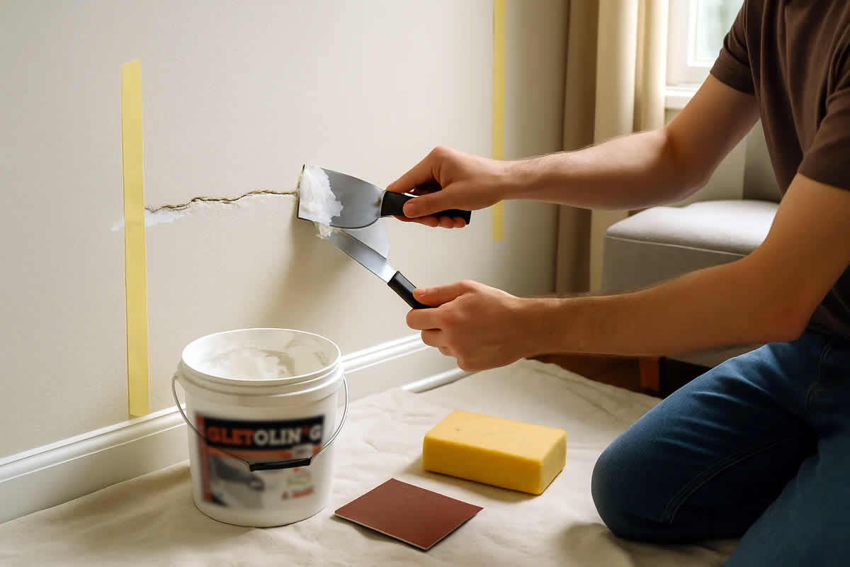 kako popraviti pukotine na zidu jednostavno trajno rješenje kit glet masa mrežica beton silikon spatula kanta