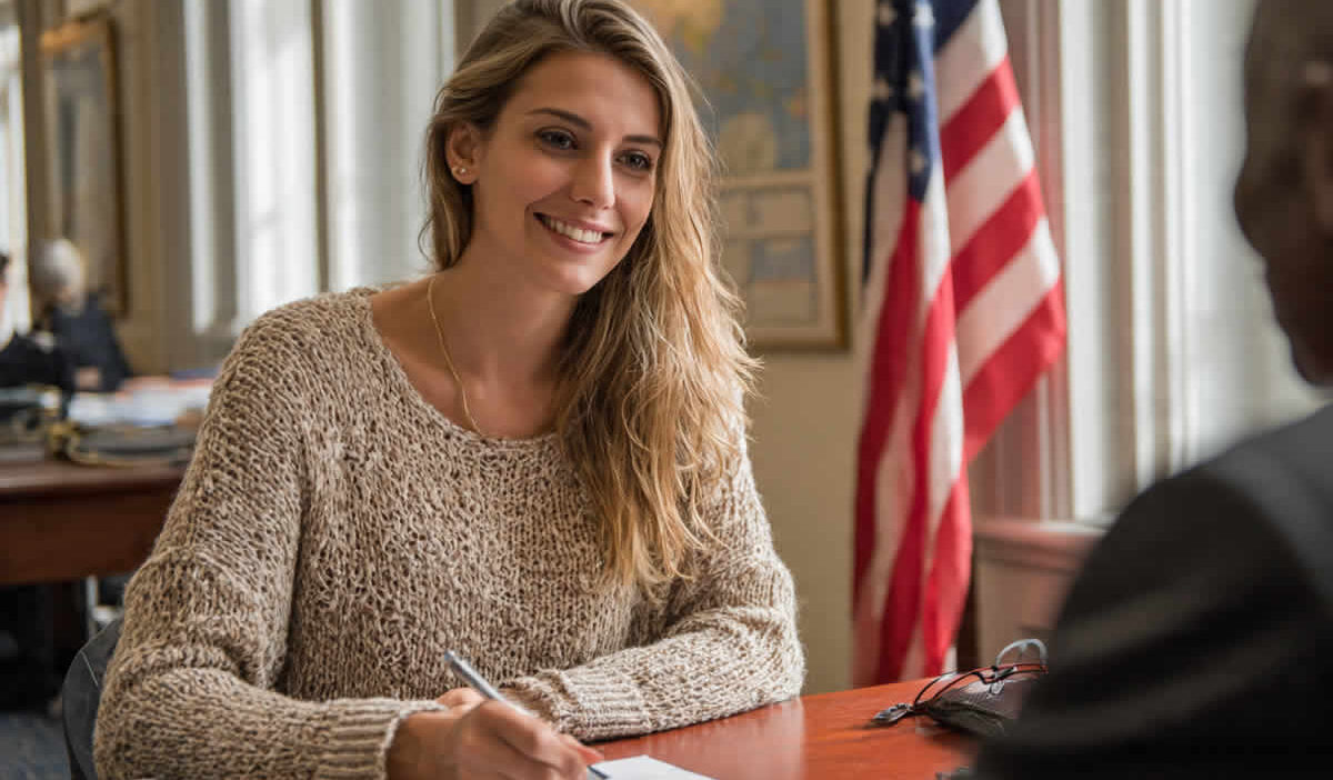 kako dobiti vizu za ameriku sad turistička studentska radna aplikacija ambasada intervju djevojka zastava imigranti lutrija