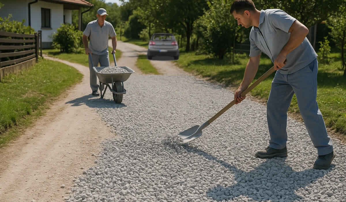 tucanik cijena drobljenog kamena nasipanje dvorišta puteva granulacija dostava tampon šljunak radnici karijola lopata