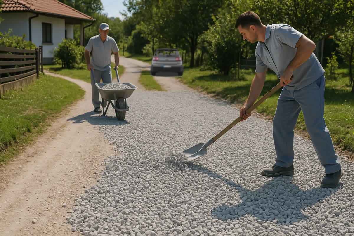 tucanik cijena drobljenog kamena nasipanje dvorišta puteva granulacija dostava tampon šljunak radnici karijola lopata