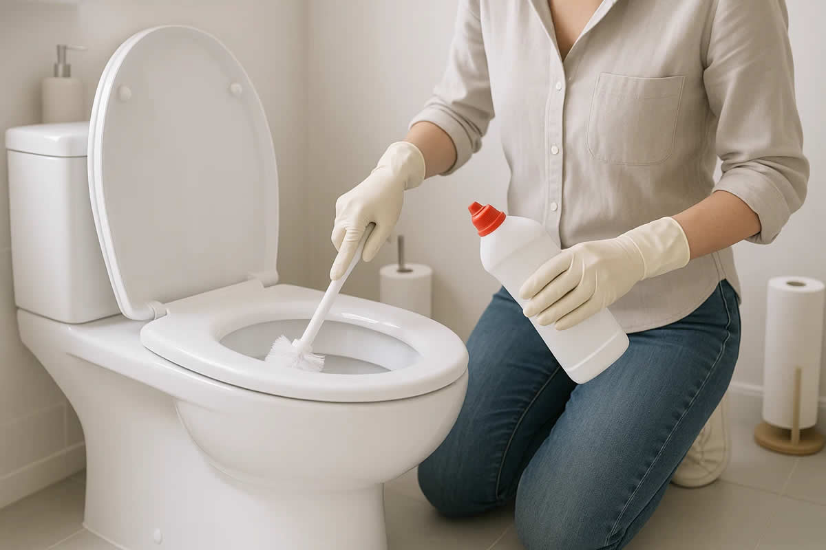 kako očistiti kamenac wc šolji metode ocat soda bikarbona tableta perilica plovućac izbjeljivač limun četka žena kupatilo