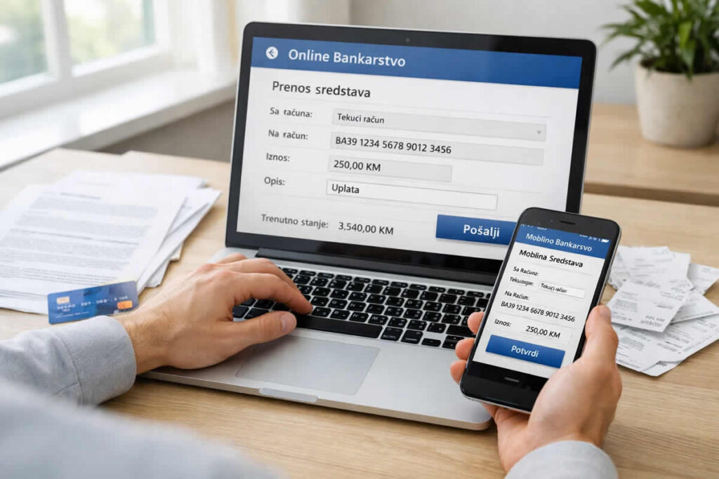 kako prebaciti novac sa računa na račun online sigurno aplikacije banka bankarstvo provizija tekući laptop