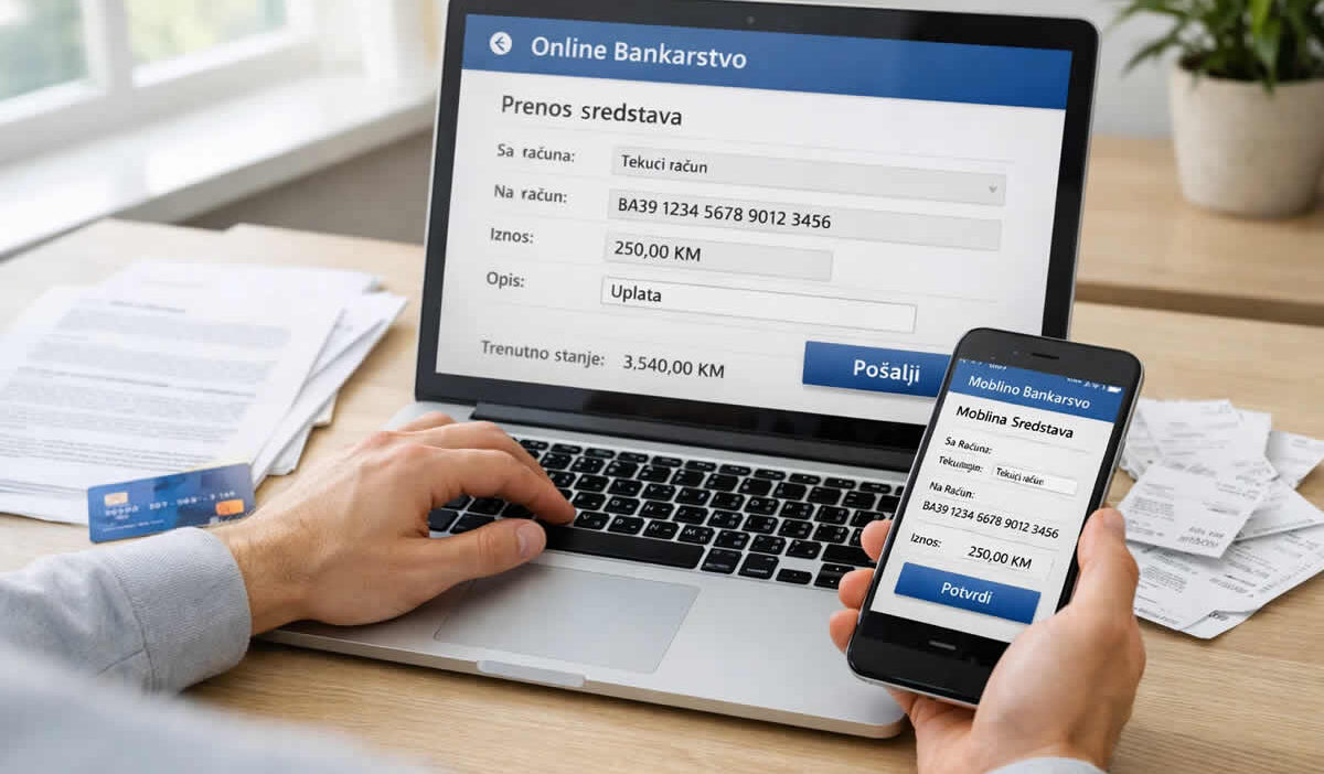 kako prebaciti novac sa računa na račun online sigurno aplikacije banka bankarstvo provizija tekući laptop