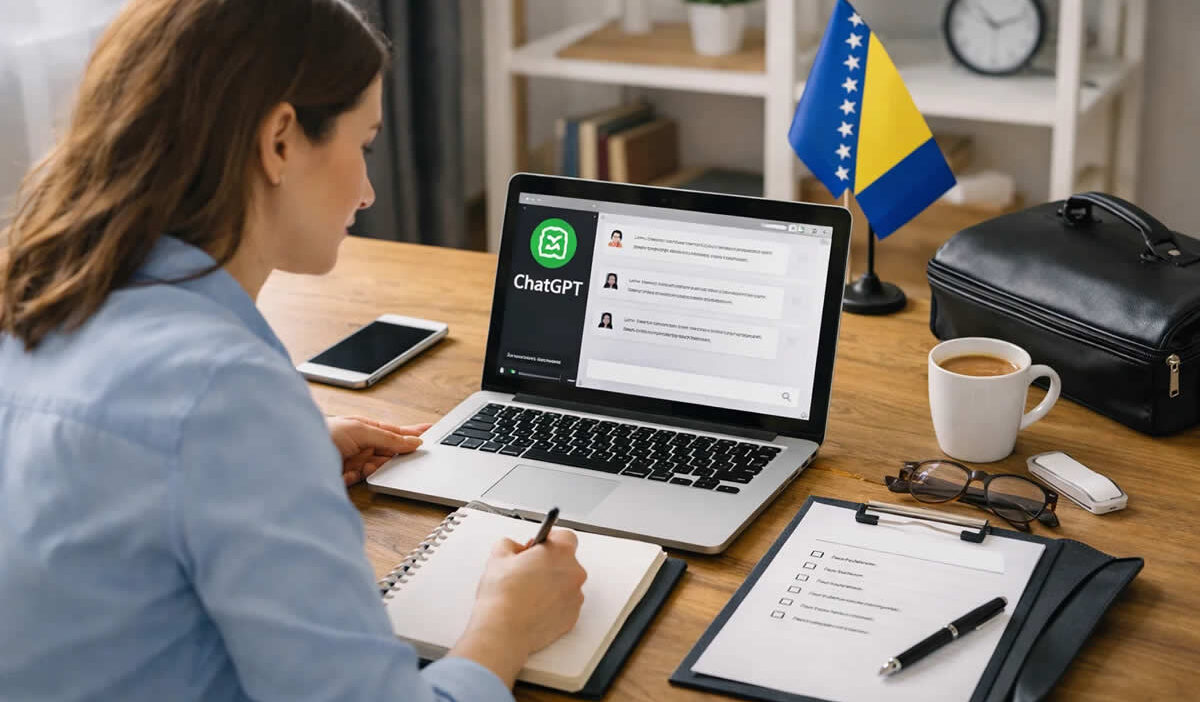 priprema intervjua posao chatgpt prednosti mane zena zastava bih laptop kancelarija